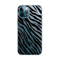 iPhone 12 Zebra Pattern Premium Şeffaf Silikon Kılıf Siyah Baskılı