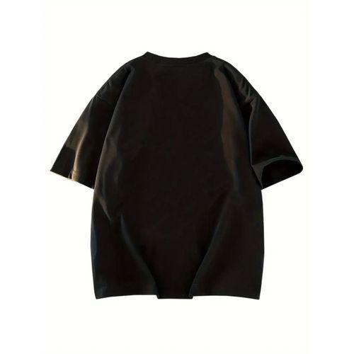 Baskılı Oversize Bisiklet Yaka T-shirt - Siyah