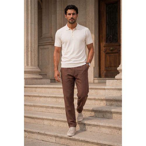 Newman Regular Fit Düğmeli Polo Yaka Viskon Triko Erkek T-Shirt - Ekru