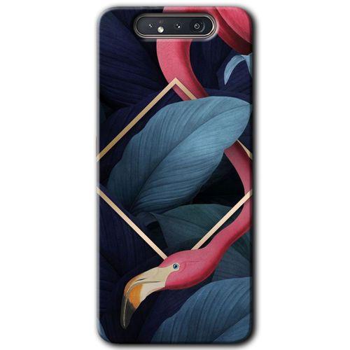 Potkal Hediye Fabrikası Samsung Galaxy A80 HD Baskılı Kılıf + 9D Tam Ekran Koruyucu - Flamingo Yaprak