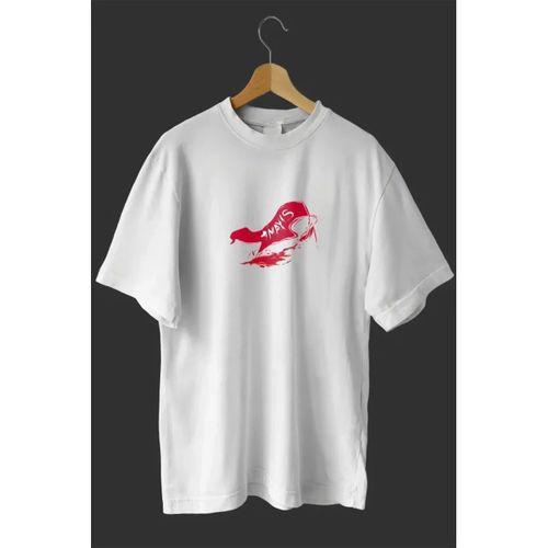 1 Mayıs Emekçiler Günü Baskılı Oversize Bisiklet Yaka T-shirt - Beyaz