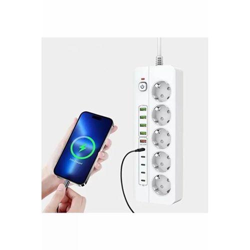 3500w Akım Korumalı 5’li Grup Priz: 5x Usb + 5x Type-c Çıkışlı (2 Metre)