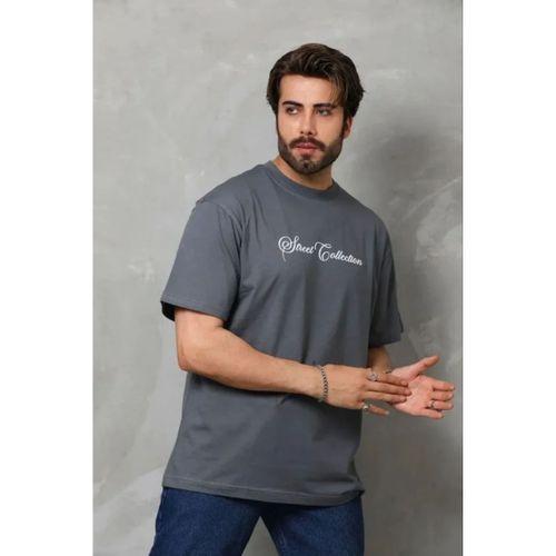 Erkek Baskılı T-Shirt Kısa Kol Bisiklet Yaka Regular Fit Rahat Kalıp Günlük Tişört - Füme