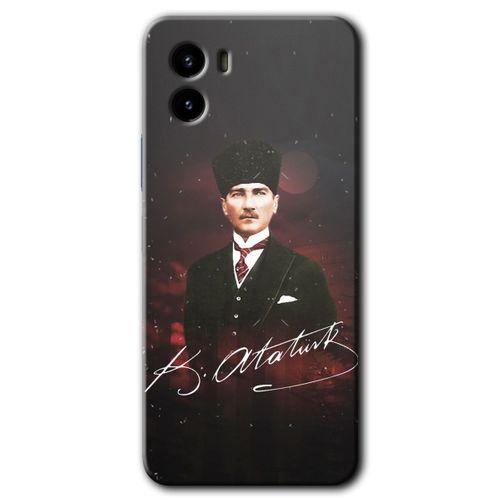 MRCİLETİSİM Vivo Y15s Kılıf HD Desen Baskılı Arka Kapak + Temperli Cam - Kemal Atatürk