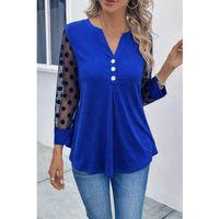 Kadın Uzun Kollu Yakadan Düğmeli Kolları Tül Detaylı Viskon Bluz