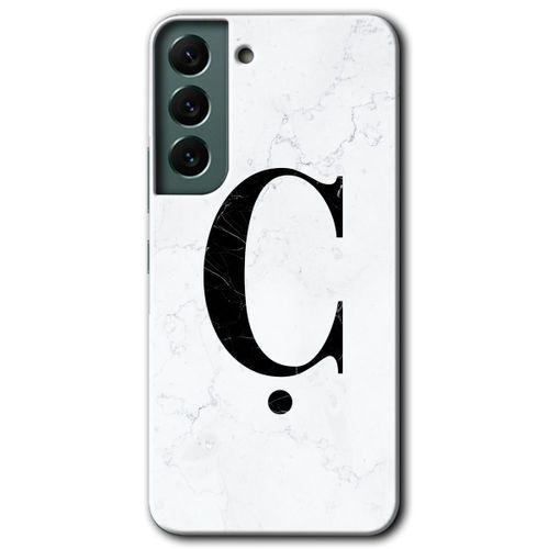 Samsung Galaxy S22 Kılıf HD Desen Baskılı Arka Kapak + Temperli Cam - Beyaz Mermer Desenli Ç Harfi