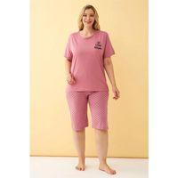 Kadın Somon “live The Dream” Yazılı Büyük Beden Kapri Pijama Takımı