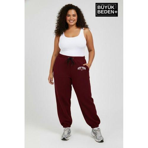 Kadın Büyük Beden New York Paça Lastikli Rahat Kesim Jogger İnce Eşofman Altı SPR26BEAK951-5