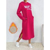 Kadın Uzun Kollu Nope Yazılı Kapüşonlu Yırmaç Detay Midi Boy Elbise