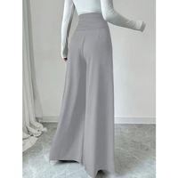 Kadın Yüksek Bel Düğmeli Geniş Paçalı Ithal Krep Pantolon