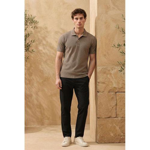 Evenor Kabartma Desenli Polo Yaka Düğmeli Relaxed FitYumuşak İnce Erkek T-Shirt - Kahve