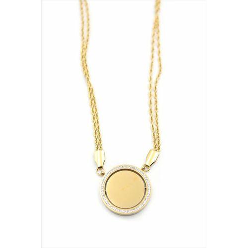 Taşlı Plaka Kolye - Altın