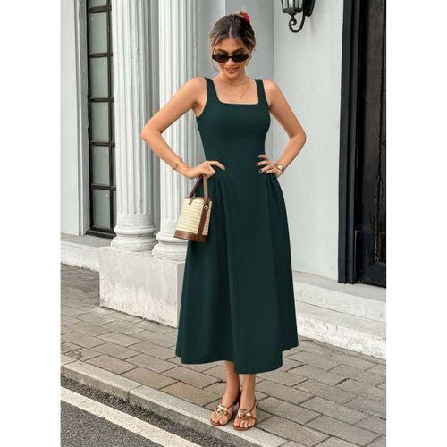 Kadın Askılı Kare Yakalı Uzun Ithal Krep Elbise