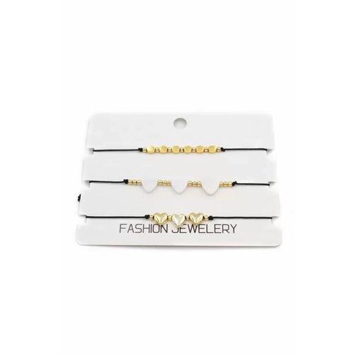 3'Lü Kalp İp Bileklik - Altın