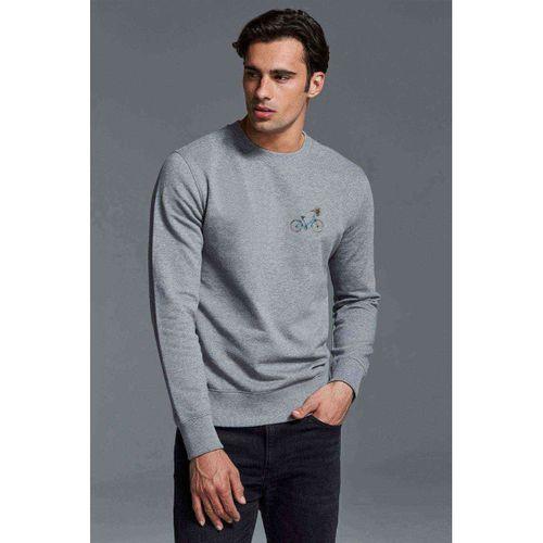 Sulu Boya Mavi Bisiklet Göğüs Baskılı Gri Erkek Sweatshirt