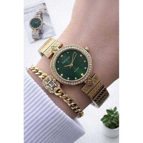 Ferrucci Çelik Kordon 2 Yıl Garantili 3 Atm Suya Dayanıklı Kadın Kol Saati+Bileklik F.EM03693.6