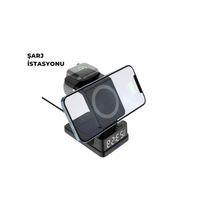 Kablosuz Şarj İstasyonu Ve Dijital Saat – Apple Uyumlu, 3 Kademeli Işık Ayarı