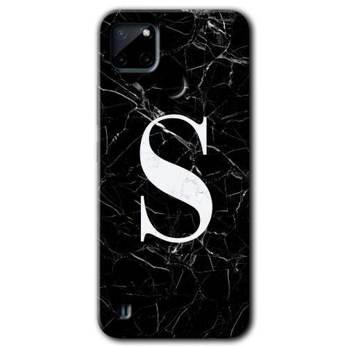 BeRa Aksesuar Realme C21 Kılıf Baskılı Kapak - Siyah Mermer Desenli S Harfi +Tam Kaplayan Mat Seramik