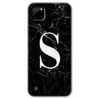 BeRa Aksesuar Realme C21 Kılıf Baskılı Kapak - Siyah Mermer Desenli S Harfi +Tam Kaplayan Mat Seramik