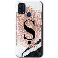 MRCİLETİSİM Samsung Galaxy M31 Kılıf Baskılı Kapak - Pembe Mermer Desenli Ş Harfi +Tam Ekran Koruyucu