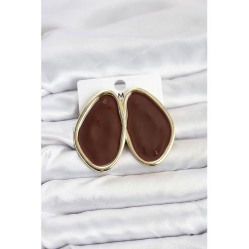 Pirinç Kahverengi Mineli Damla Model Vintage Plaka Kadın Küpe