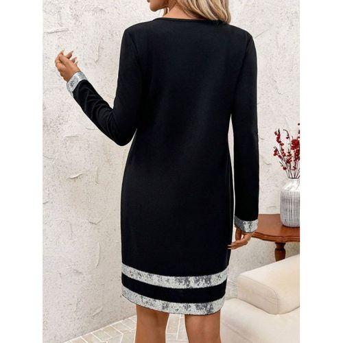 Kadın Uzun Kollu Bisiklet Yaka Mini Ithal Krep Elbise