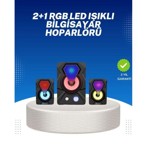 Rgb Işıklı Usb Hoparlör Seti 9w Çıkış Gücü Derin Bas