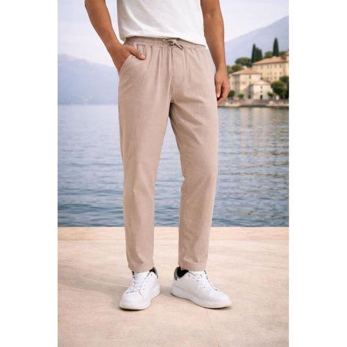 Meridian Kumaş Relaxed Fit %100 Pamuklu Jogger Erkek Yazlık Eşofman Altı Pantolon - Bej