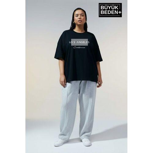 Süperlife Kadın Büyük Beden Los Angeles Baskılı 3xl-6xl Bisiklet Yaka Tshırt SPR26BTSK510-18