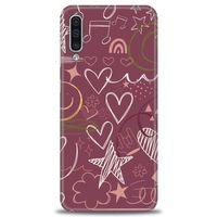 Samsung Galaxy A50S Kılıf HD Baskılı Kılıf - Notalar ve Kalpler Bordo + Tam Ekran Koruyucu