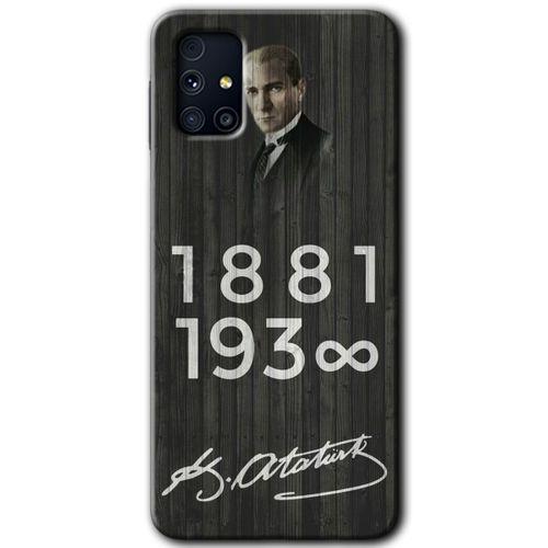 Samsung Galaxy M31s HD Baskılı Kılıf + 9D Tam Ekran Koruyucu - Atatürk Ahşap İmza