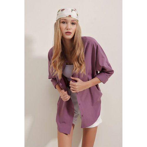3900 Oversize Uzun Basic Gömlek - Koyu Lila