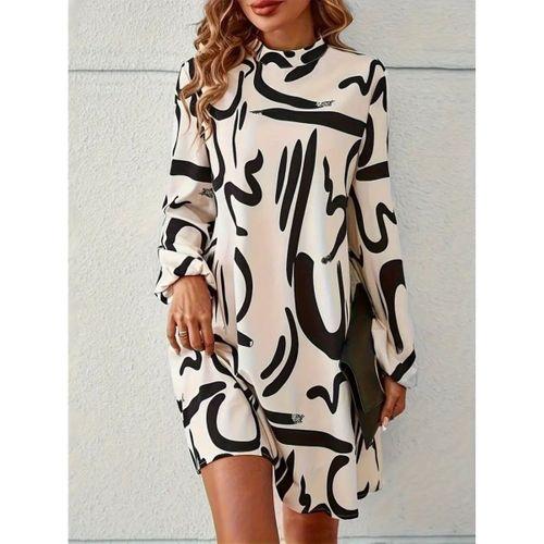 Kadın Uzun Kollu Balıkçı Yaka Desenli şardonlu Dalgıç Elbise