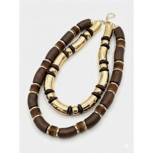 2'li Ahşap Kolye - Kahverengi