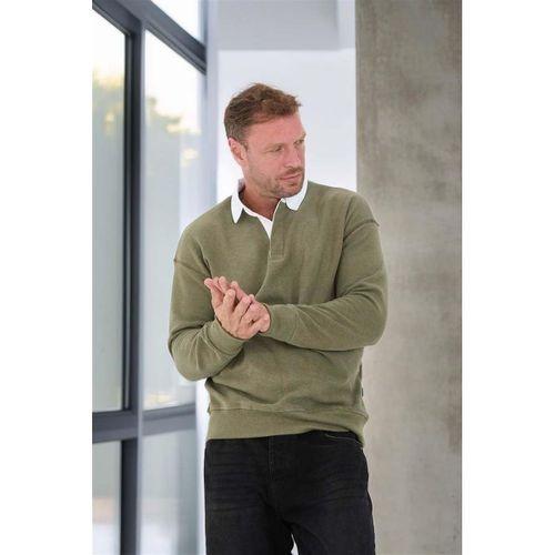 Polo Yaka Selanik Örme Kumaş Erkek Sweatshirt - Açık Haki