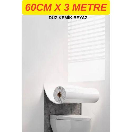 Kendinden Yapışkanlı 60cm x 3 Metre Rulo Düz Kemik Beyaz Parlak Kaplama Köpük Duvar Paneli Kağıdı