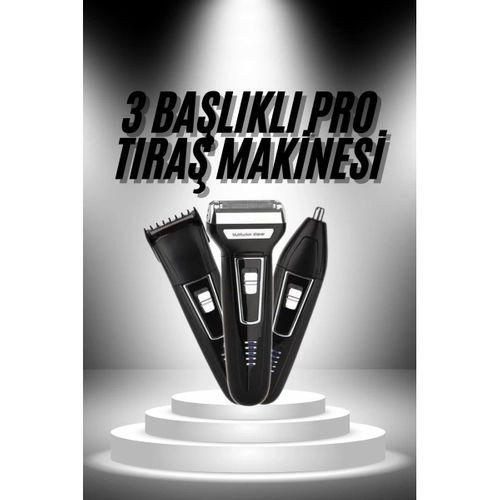 3'lü Set Saç Sakal Kesme Traş Makinesi Burun Kılı Alma Tıraş Makinesi