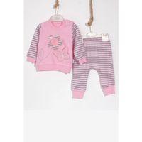 Kelebekli Çiçek Nakışlı Pamuklu 2'li Kız Bebek Takımı