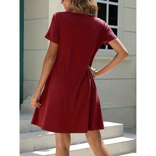 Kadın Kısa Kollu V Yaka önü Düğmeli Viskon Elbise