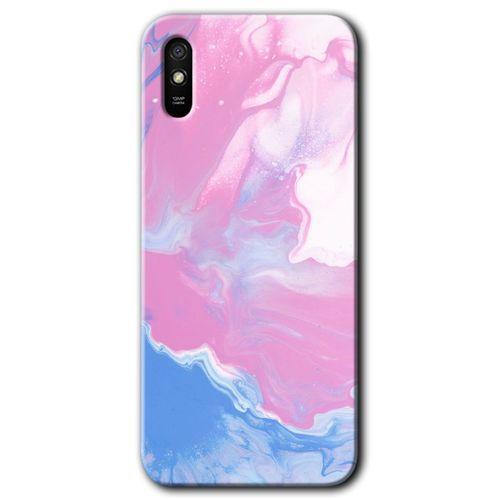 MRCİLETİSİM Xiaomi Redmi 9A Kılıf Baskılı Kapak - Liquid Lekeler Art + 5D Tam Kaplayan Cam
