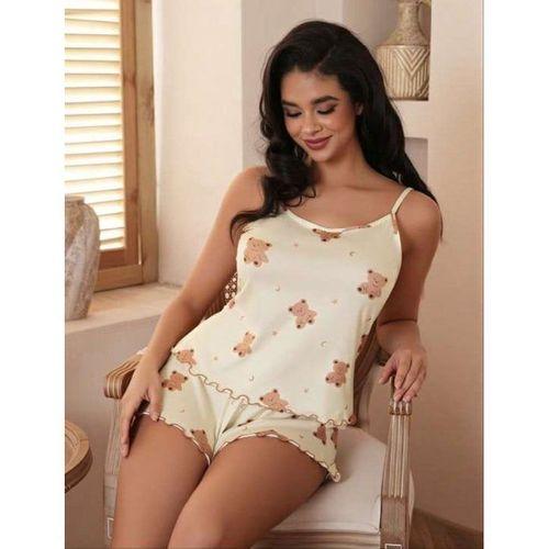 Ayıcık Desenli Askılı Şortlu Pijama Takımı