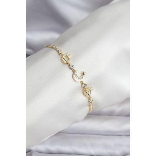 Charmlı Model Zirkon Taşlı Gold Renk Su Yolu Kadın Bileklik