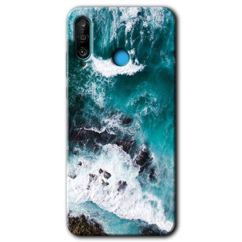 MRCİLETİSİM Huawei P30 Lite Kılıf HD Desen Baskılı Arka Kapak + Temperli Cam - Deniz Kıyısı