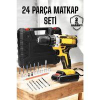 Çift Bataryalı Metal Dişli Darbeli Şarjlı Matkap Seti 24w Güç Ve 24 Parça Aksesuar