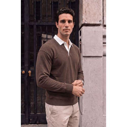 Luis Polo Yaka Selanik Örme Kumaş Erkek Sweatshirt - Kahve