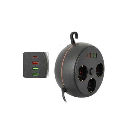 Akım Korumalı Priz Usb Ve Type C Girişli 3lü Priz 2 Metre Kablo Dayanıklı