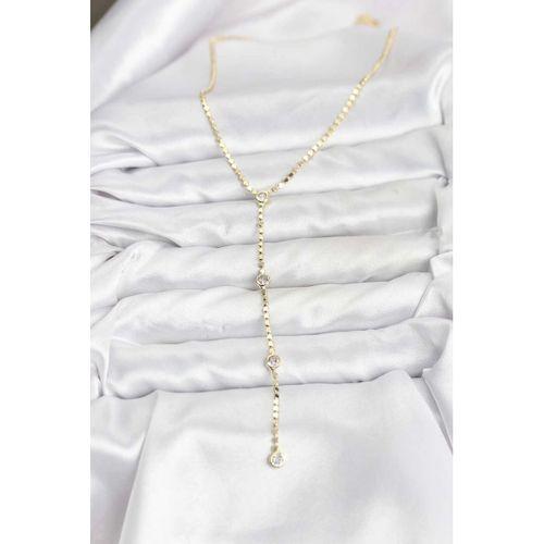 316L Çelik Gold Renk Ezme Zincir Model Y Kadın Kolye