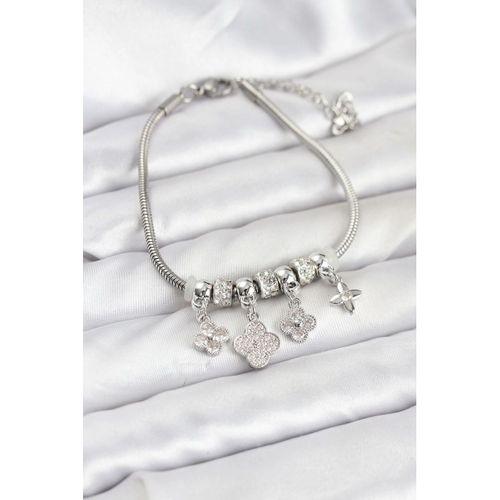 Pirinç Gümüş Renk Yonca Model Kadın Bileklik