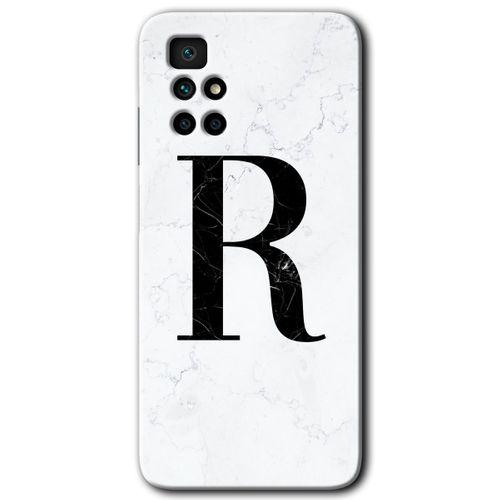 Xiaomi Redmi 10 Kılıf HD Desen Baskılı Arka Kapak + Temperli Cam - Beyaz Mermer Desenli R Harfi