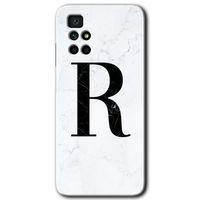 Xiaomi Redmi 10 Kılıf HD Desen Baskılı Arka Kapak + Temperli Cam - Beyaz Mermer Desenli R Harfi